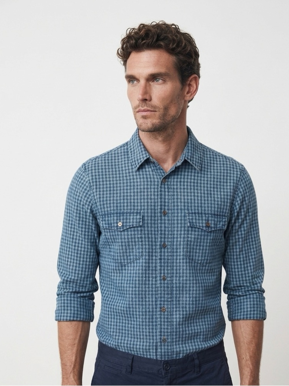 BOSS ORANGE Blue plaid pattern - Slim Fit Long Sleeve Button-Down Shirt
